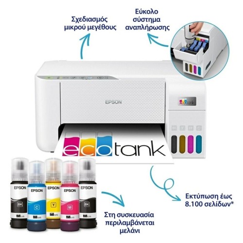 ΠΟΛΥΜΗΧΑΝΗΜΑ INKJET EPSON L3276 (C11CJ67436) WHITE ECOTANK ΧΕΙΡΟΚΙΝΗΤΗ ΕΚΤΥΠΩΣΗ 2ης ΌΨΗΣ, WI-FI